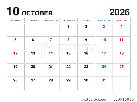 October 2026 calendar starts on Monday 129516030