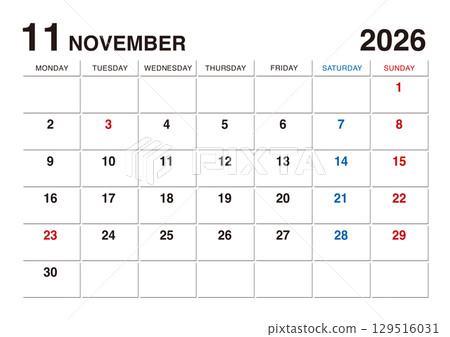 November 2026 calendar starts on Monday 129516031