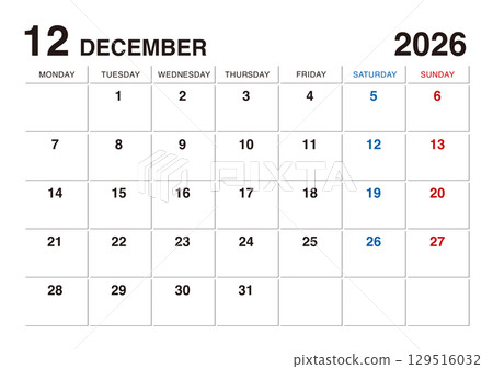 December 2026 calendar starts on Monday 129516032