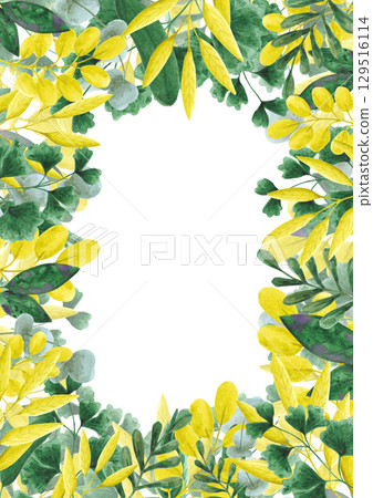 Hand drawn watercolor leaves and herbs postcard wreath frame border isolated on white background. Can be used for card invitation and other printed products. 129516114