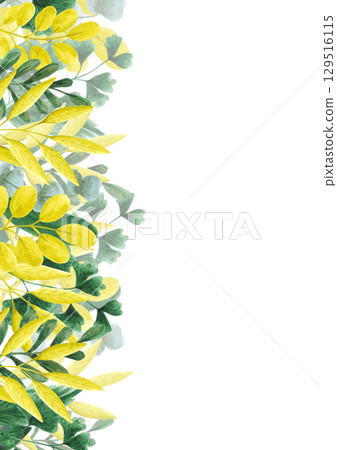 Hand drawn watercolor leaves and herbs postcard wreath frame border isolated on white background. Can be used for card invitation and other printed products. Hand drawn watercolor leaves and herbs postcard wreath frame border isolated on white background. Can be used for card invitation and other printed products. 129516115