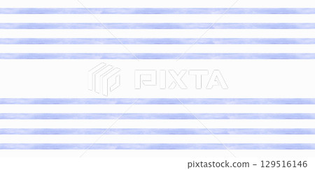 Hand drawn watercolor blue stripes seamless frame border isolated on white background. Can be used for post card, fabric scrapbook and other printed products. 129516146