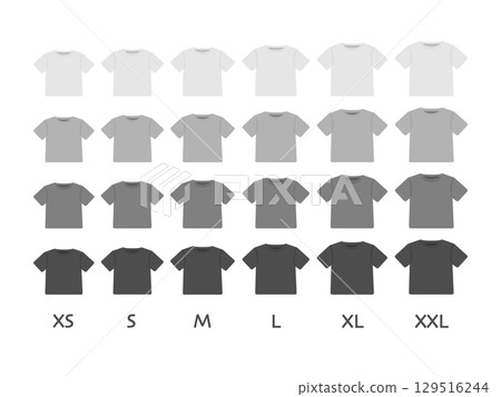 T-shirt clothing size chart illustration set 129516244