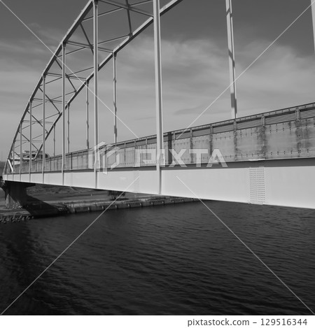 A view of the Tama River private bridge and the blue sky. 129516344