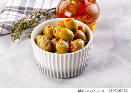 Greek olives stuffed red pepper Greek olives stuffed red pepper 129516482
