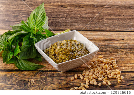 Italian Pesto sauce with basil Italian Pesto sauce with basil 129516616
