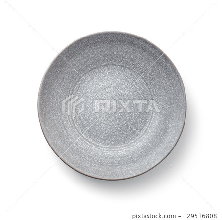 Empty handmade grey ceramic plate Empty handmade grey ceramic plate 129516808