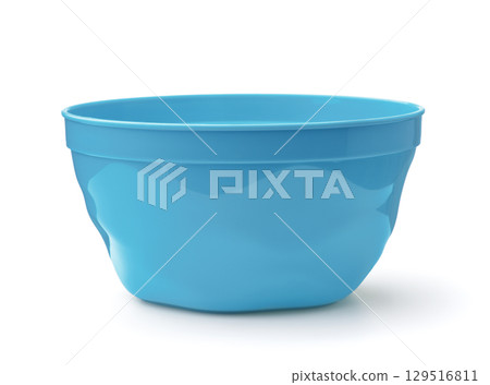 Front view of blue empty plastic bowl Front view of blue empty plastic bowl 129516811