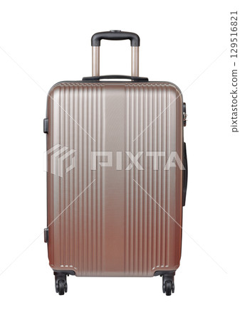 Front view of big plastic spinner suitcase 129516821