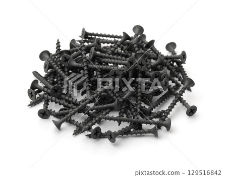 Pile of black drywall screws Pile of black drywall screws 129516842