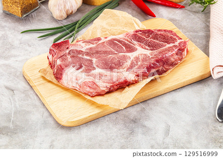 Raw pork neck steak for grill Raw pork neck steak for grill 129516999