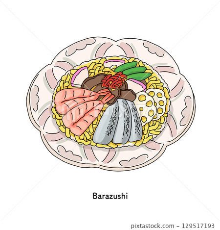 岡山特產巴拉壽司插圖_線條畫 129517193