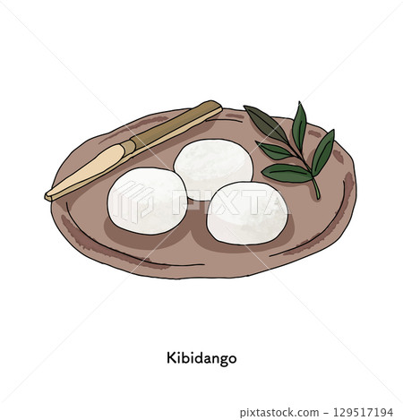 岡山特產吉備團子插畫_線畫 岡山特產吉備團子插畫_線畫 129517194