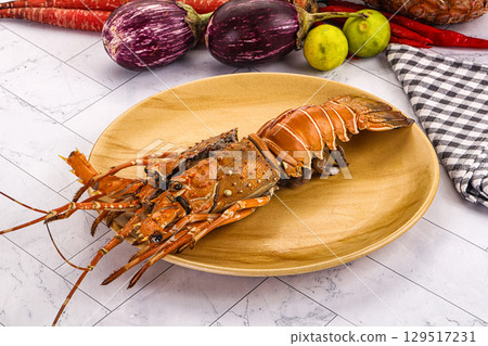 Luxury expensive boiled spiny lobster Luxury expensive boiled spiny lobster 129517231