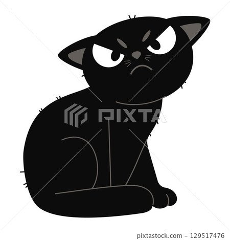 Angry black cat. Funny Pet on White Background. Vector illustration. Not AI 129517476