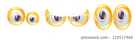 Cartoon animal monster eyes set isolated on white background. Funny orange good monster eyes collection. Cartoon eye with eyeball 129517489