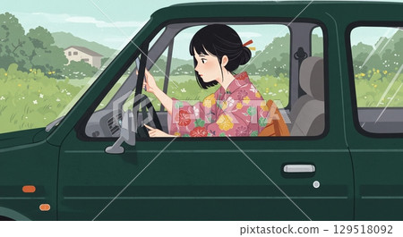 感覺棒極了！一位可愛的女士正在享受駕駛的樂趣 129518092