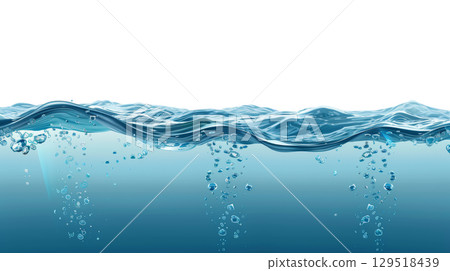 A beautiful, peaceful water surface characterized by gentle waves gracefully flowing and delightful bubbles 129518439