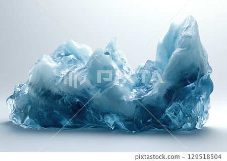 Piece of ice floe of blue and white colors isolated on white background. Generated by artificial intelligence 129518504