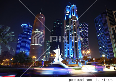 Road traffic in financial centre in Doha, Qatar Road traffic in financial centre in Doha, Qatar 129518520