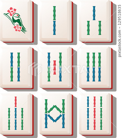 Mahjong bamboos only tile set - vector illustration Mahjong bamboos only tile set - vector illustration 129518635