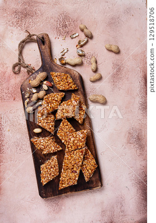 kozinaki with peanuts, dessert, gozinaki, traditional Georgian cuisine, no people, kozinaki with peanuts, dessert, gozinaki, traditional Georgian cuisine, no people, 129518706