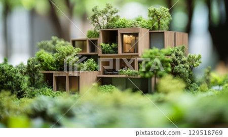 eco-friendly architecture model surrounded by greenery 129518769