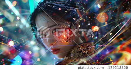 oriental cyberpunk female warrior, fictional character, 129518866