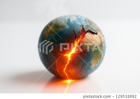 Cracked Miniature Globe with Glowing Lava Fissure 129518892