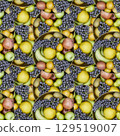 Seamless 3D Fruit Basket Pattern Tileable Background Wallpaper Colorful Design 129519007