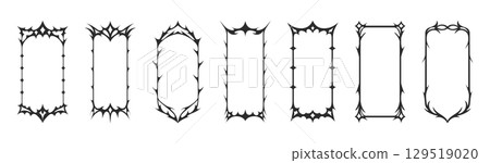 Set of gothic style halloween frames with black spiky outlines 129519020