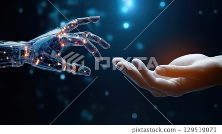 Cutting-edge machine in a microchip plant producing electronic components 129519071