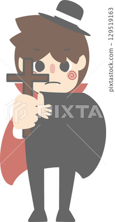 happy halloween holiday festival with boy wearing count dracula vampire costume, flat jpg illustration cartoon character design happy halloween holiday festival with boy wearing count dracula vampire costume, flat jpg illustration cartoon character design 129519163