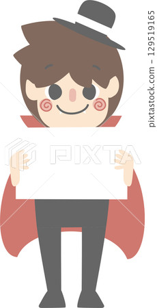 happy halloween holiday festival with boy wearing count dracula vampire costume, flat jpg illustration cartoon character design 129519165