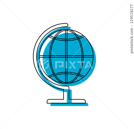 Blue globe with stand outline. Vector 129519277