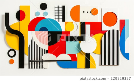 A vibrant collection of colorful abstract shapes and unique patterns presented in an engaging art format A vibrant collection of colorful abstract shapes and unique patterns presented in an engaging art format 129519357