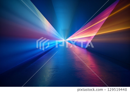 An Artistic and Abstract Representation of Light Rays in a Bright and Colorful Corridor Filled with Vivid Imagery 129519448