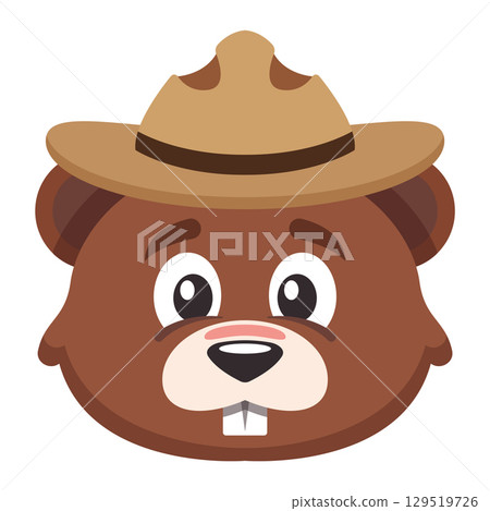 Calm beaver with hat. Vector 129519726