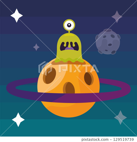 Scared alien on planet. Vector Scared alien on planet. Vector 129519739