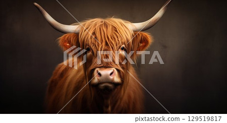 Rustic Charm: Portrait of a Majestic Highland Cow. Generative ai 129519817