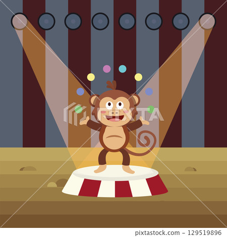 Circus monkey juggling balls. Vector 129519896