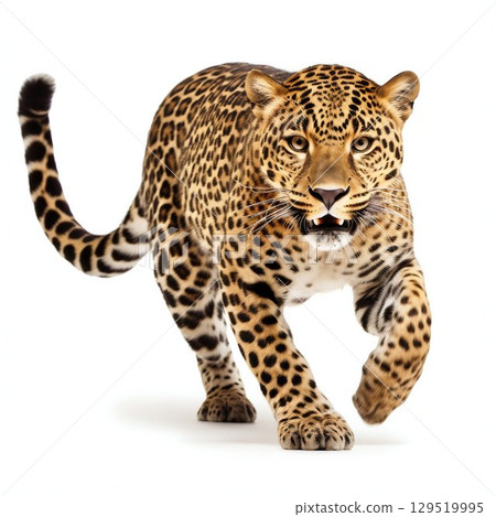 Swift Beauty: Leopard in Full Sprint Isolated on White Background. Generative ai 129519995