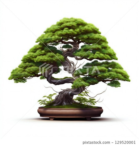 Tranquil Artistry: Beautiful Bonsai Tree Isolated on White Background. Generative ai 129520001