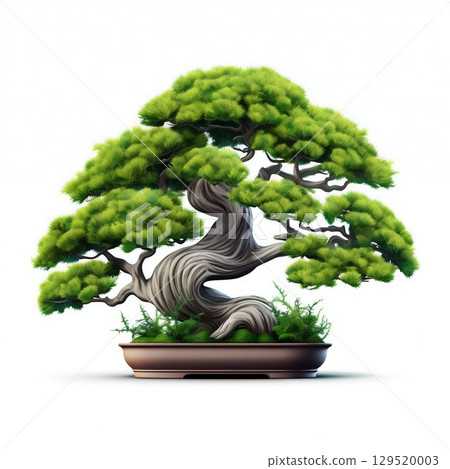 Tranquil Artistry: Beautiful Bonsai Tree Isolated on White Background. Generative ai 129520003