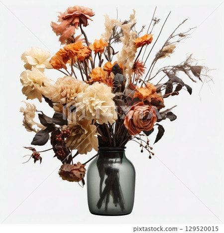 Fading Beauty: Withered Flowers in a Vase Isolated on Transparent Background. Generative ai 129520015