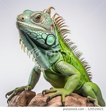 Tropical Reptile Elegance: Green Iguana Isolated on White Background. Generative ai 129520021