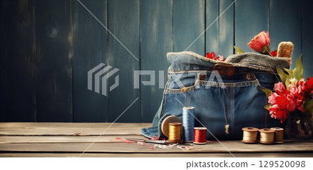 Creative Denim Upcycling: Transforming Old Jeans into a Handbag. Generative ai 129520098