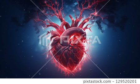 Stylized Human Heart Illustration: Neuronal Cardiovascular Connections. Generative ai 129520201