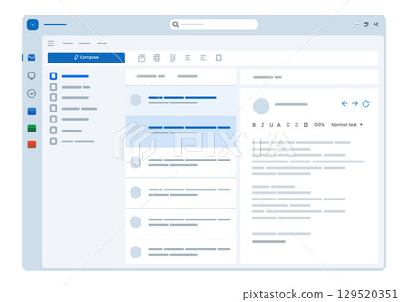 clean and modern user interface for a email client application software inbox display list of emails desktop layout interface clean and modern user interface for a email client application software inbox display list of emails desktop layout interface 129520351