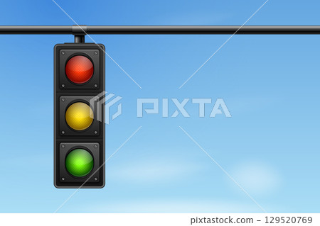 Vector 3d Traffic Light with Red Yellow Green Signals. Urban Traffic Light Hanging on Pole. Realistic Traffic Light for Road Safety, City Transportation Rules and Driving Education Concept Vector 3d Traffic Light with Red Yellow Green Signals. Urban Traffic Light Hanging on Pole. Realistic Traffic Light for Road Safety, City Transportation Rules and Driving Education Concept 129520769